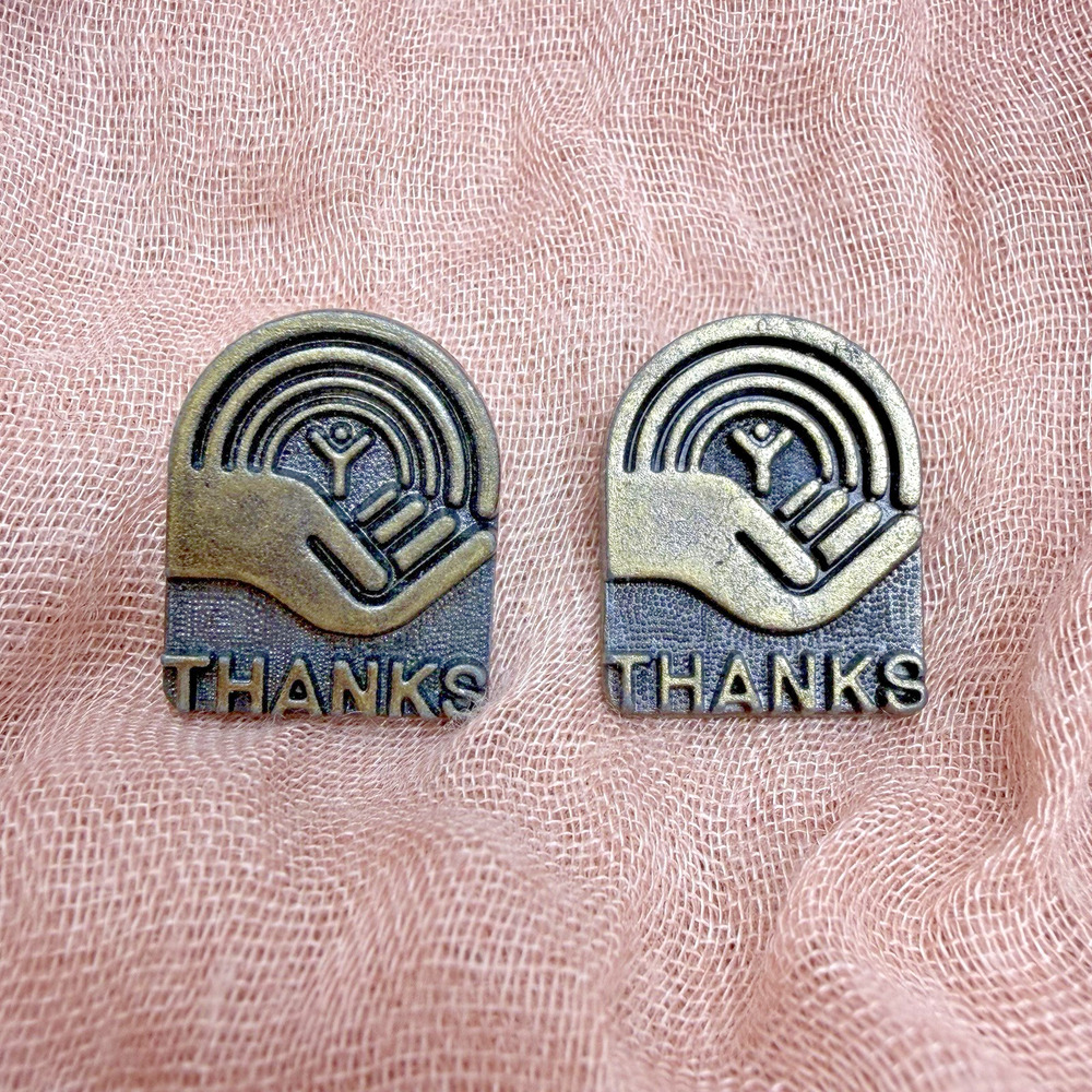 Lot 2 Vintage THANKS Volunteer Pins United Way Style Rainbow Hand .75”